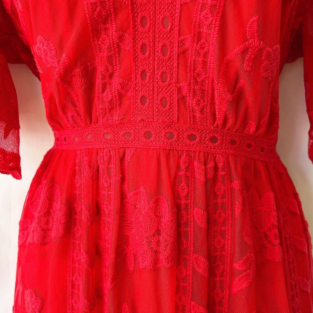 Socialite Red Sheer Lace Maxi Dress Romper Shorts (XL) Garden Wedding Party - Picture 5 of 15